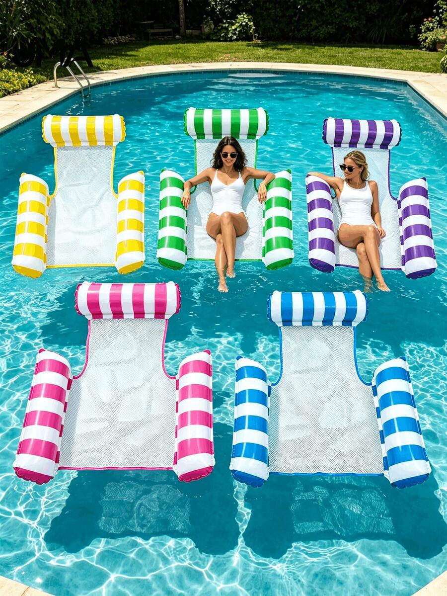 chongqishuishangfuchuang 1pc Inflatable Floating Bed, Minimalist 3-Tube Design, Striped Pattern, PVC Material, Suitable For Water, Pool, Beach, Theme Party, Inflatable Water Float, Floating Resting Seat, Requires Separate Air Pump Purchase - Three-tube Mesh Floating Bed - View 1