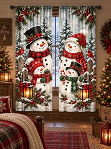 Christmas Window Curtain Set, Reindeer Snowman Gingerbread Winter Village & Vintage Patchwork Printed Polyester Curtains With Festive Holiday Designs, Christmas Decorations For Home, Living Room Bedroom Kitchen Room Decor - A - View 21