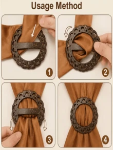 2pcs Coconut Shell Buttons, Fan-Shaped Hollow Round Scarf Fastener Buckles, Suitable For Dresses, Shirts, Shawls And DIY Sewing - Multicolor - View 4