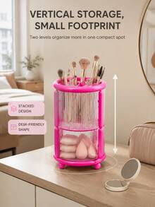 Color-Block Makeup Brush Holder-Saves Countertop Space. This Multifunctional Organizer Is Made Of Sturdy, Durable Plastic And Is Perfect For Vanity Or Bathroom Countertops-An Essential Storage Solution For Your Grooming And Bathroom Areas. - Multicolor - View 3