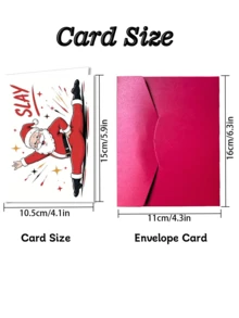1pc "Slay Santa" Funny Christmas Card With Envelope - Humorous Cartoon Santa Claus Greeting For Friends, Family And Colleagues, Blank Inside - A - View 2