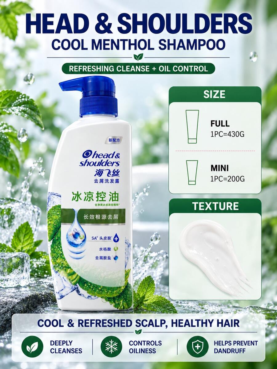 Sampo Head & Shoulders, Ukuran Penuh 430g/Sampel 200g Mengontrol Minyak, Kelembutan Tahan Lama dan Mengontrol Ketombe, Cocok untuk Semua Jenis Rambut