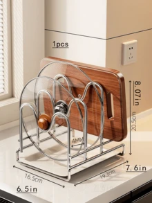1pc/Pot Lid Storage Rack, Cutting Board Organizer, Suitable For Baking Tray, Cutting Board Holder, Kitchen Knife Rack, Chef Knife, Cutting Board, Pot Lid Multifunctional Countertop Storage Rack - Silver - View 6