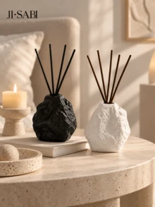 1pc/2pcs Wabi-Sabi Style Ins Asymmetrical Rock Texture Reed Diffuser Bottle, Wrinkled Surface Fragrance Container, 3 Colors Matte White/Spotted Beige/Black, Minimalist Living Room Desktop Aroma Decor Gift - Rock Diffuser Bottle - View 5
