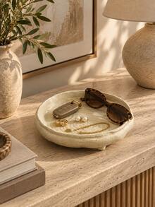 1pc Beige Asymmetrical Round Jewelry Tray, Elegant Storage Dish And Key Holder, Suitable For Rings, Earrings, Necklaces, Bracelets, Watches And Small Accessories, Entryway, Vanity, Dressing Table, Bedroom, Living Room Desktop Storage, Home Decor Gift - Multicolor - View 4