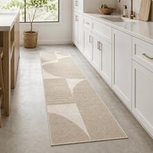 1pc Modern Bohemian Abstract Geometric Square Rotating Rug, Neutral Beige Tone Long Floor Mat, Soft Skin-Friendly Fabric With Non-Slip Backing, Durable And Easy To Clean, Suitable For Hallway, Entryway, Bedside, Kitchen, Perfect For Minimalist Home Decor - Multicolor - View 4