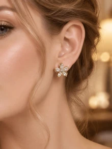 1 Pasang Anting Tusuk Bunga Potongan Marquise untuk Wanita, Anting Bunga yang Indah - Emas - View 1