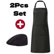 Conjunto de 2 piezas de gorro de chef y delantal con patrones mixtos, delantal de chef ajustable con múltiples patrones y gorro, conjunto de delantal con tirantes y bolsillos grandes - Blanco - Ver 13