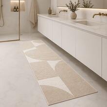 1pc Modern Bohemian Abstract Geometric Square Rotating Rug, Neutral Beige Tone Long Floor Mat, Soft Skin-Friendly Fabric With Non-Slip Backing, Durable And Easy To Clean, Suitable For Hallway, Entryway, Bedside, Kitchen, Perfect For Minimalist Home Decor - Multicolor - View 5
