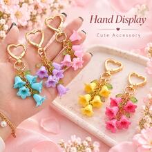 1pc Lily Of The Valley Keychain, Macaron Color Bell Flower Bag Charm, Paired With Gold Heart Buckle, Cute Floral Pendant, Suitable For Handbags, Backpacks And Keys, 5 Colors Available - Quantity - View 5