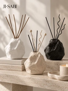 1pc/2pcs Wabi-Sabi Style Ins Asymmetrical Rock Texture Reed Diffuser Bottle, Wrinkled Surface Fragrance Container, 3 Colors Matte White/Spotted Beige/Black, Minimalist Living Room Desktop Aroma Decor Gift - Rock Diffuser Bottle - View 11