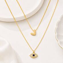 2Pcs/Set Simple Classic Multi-Style Eye Heart Pendant Golden Stainless Steel Chain Layered Necklaces For Women - Eye - View 5