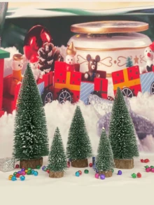 Mini Snow‑Dusted Christmas Tree Ornaments, Artificial Flocked Small Pine Tree With Wooden Base For Tabletop, Micro Landscape, Xmas Home Decoration - Christmas Tree - View 9