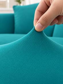 1pc Minimalist Solid Color Milk Silk Stretch Sofa Seat Cushion Cover, Suitable For All Seasons - Peacock Blue - View 8
