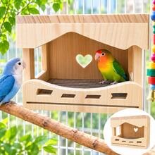 1pc Wooden Bird Hideout, Hanging Bird Resting Shelter With Metal Perch Platform, Parrot Cage Accessory, Suitable For Lovebirds, Cockatiels, Parakeets, Long-Tailed Parrots, Comfortable Resting Space With Spacious Interior And Side-Opening Door Design - View 2