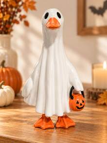 Halloween Ghost Duck Decorative Ornament With Pumpkin Bucket, Cute Spooky Fall Tabletop Decor, Funny Duck Home Decoration For Shelf, Mantel, Entryway, Living Room And Halloween Party - 1PC - View 5