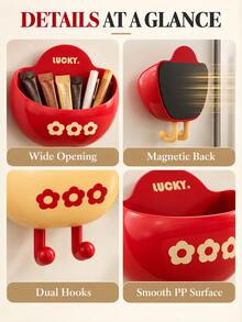 Magnetic Storage Box With Hooks – A Wall-Mountable Organizer For The Fridge Side, Kitchen, Bedroom, Or Entryway; Serves As Both Festive Home Decor And A Cute Desk Organizer For Students Or Office Use. - Multicolor - View 6