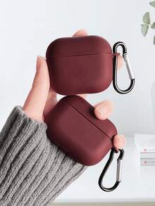 2-In-1 Earphone Accessory Set, Flexible TPU Protective Case With Carabiner + Multi-Function Cleaning Brush Pen, Suitable Compatible With Airpods - Wine Red + Cleaning Pen - View 4