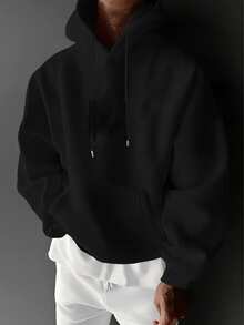 Men's Fashionable Versatile Street Wing Print Hoodie, Autumn/Winter - Black - View 1