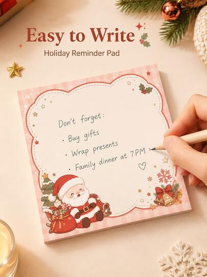 1set/1pc Santa Claus Gift Bag Theme Square Memo Pad, Pink Plaid Border With Christmas Tree, Gift Box, Candy Cane, Snowflake, Star, Holly Berry And Golden Bell Patterns, Warm Holiday Style, Ample White Space For Easy Writing, Suitable For Recording Study Tasks, Work Plans, Meeting Schedules, To-Do Lists, Daily Agendas, Shopping Lists, Christmas Wishes, Gift Lists, Holiday Messages And Important Reminders, Ideal For Students, Teachers, Office Workers And Stationery Enthusiasts