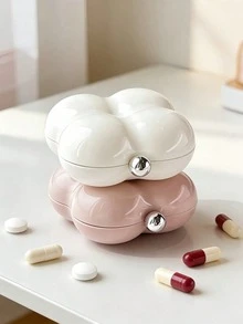 Floral Pattern 8-Compartment Pill Box With Handle And Carabiner, Mini Portable Sealed Moisture-Proof Leak-Proof Compact Pill Organizer For Storing Tablets, Vitamins Or Candies - Multicolor - View 1