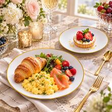 10/25/50pcs White Gold Rim Dinner Plates - 7.5 Inch And 10.25 Inch Premium Dinner Plates With Gold Edge - Perfect For Weddings, Parties, Birthdays, New Year's Eve, Mother's Day, Graduation Dinner, Halloween, Christmas - White - View 5