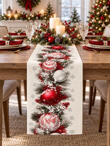 1件裝聖誕亞麻桌旗，紅白色松枝莓果雪花印花，適合聖誕晚餐、廚房、農舍風派對的餐廳裝飾 - 彩色 - 查看 14
