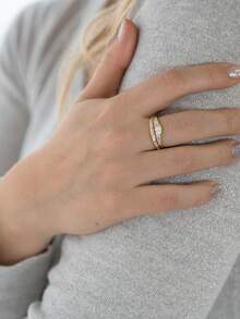 1pc 18K Gold Plated Luxury White Gemstone Ring, Pointed Arch Full Rectangular Cut Band, Crown Shaped Ring, Delicate Holiday Party Gift For Women - Yellow Gold - View 6