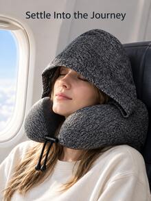 1pc Portable Neck Pillow With Hood, Memory Foam U-Shaped Travel Pillow, Slow Rebound Neck Support, Soft Fabric Airplane Neck Cushion, Suitable For Home, Office, Car, Train And Flight - Multicolor - View 8