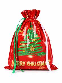 1pc Christmas Drawstring Gift Bag, Small/Medium/Large Assorted, Colorful Drawstring, Shiny Aluminum Foil Reusable Material, With Label, Suitable For Christmas Holiday Gift Packaging And Christmas Decoration - Multicolor - View 10