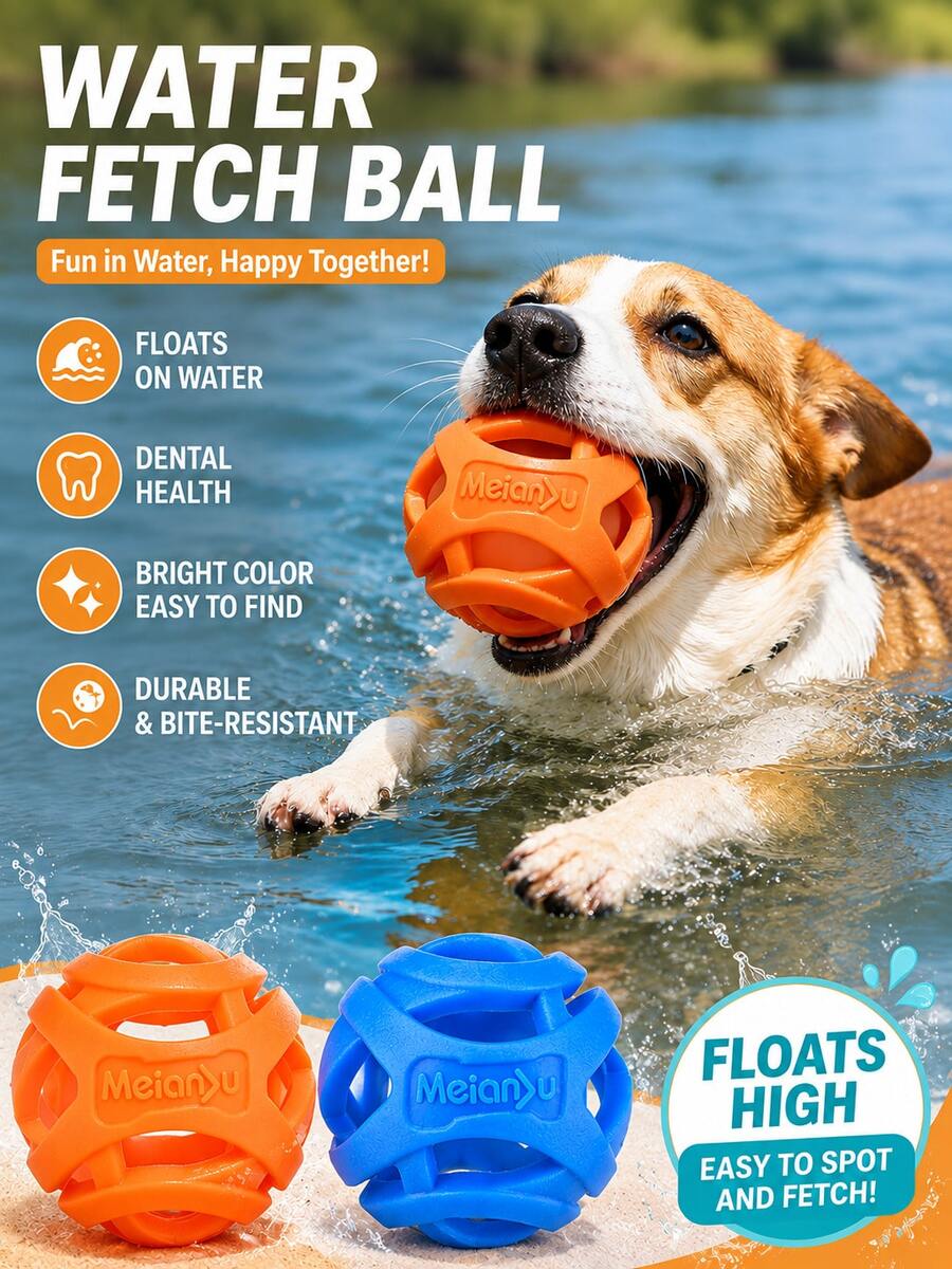 2pcs Hollow Rubber Chew Ball, Dog Entertainment Teething Toy, Suitable For Outdoor Training, Small Dog Interactive Chewable Bouncy Ball - Multicolor - View 1