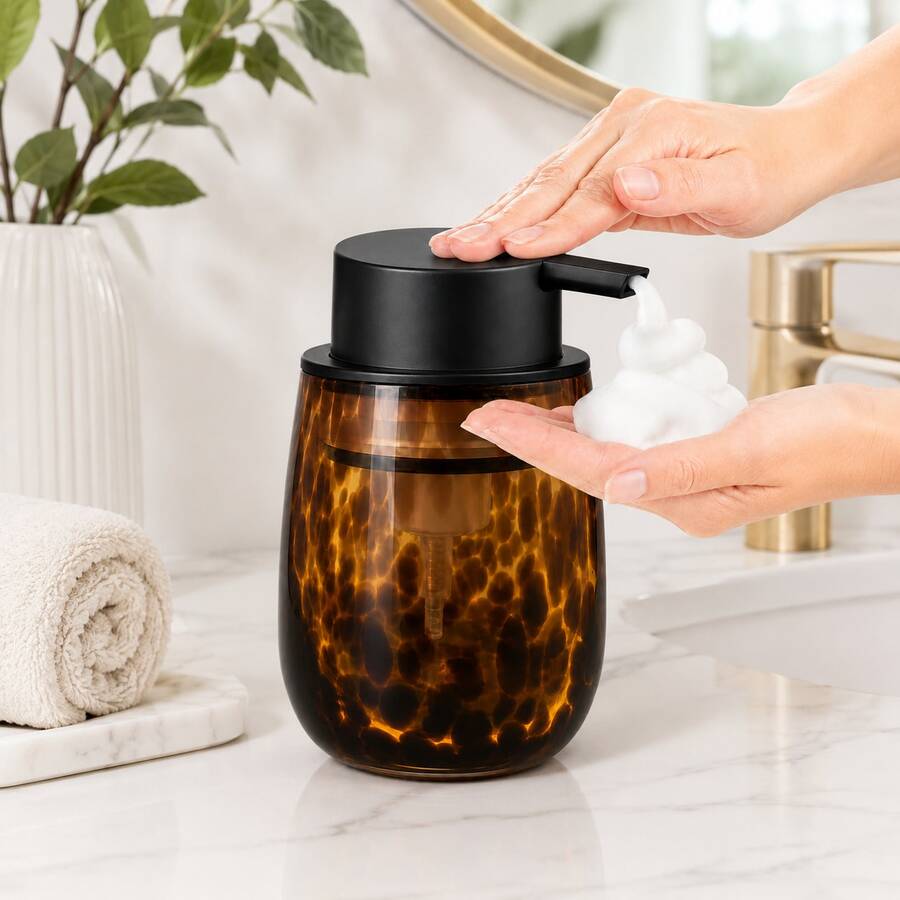 Amber Marble Glass Soap Dispenser, Refillable Pump Bottle For Liquid Soap, Lotion And Hand Wash, Suitable For Kitchen And Bathroom Countertop - Multicolor - View 1