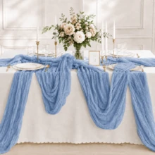 12 Pack Dusty Blue Cheesecloth Table Runner, 35 X 120 Inch Boho Gauze Table Runner, Soft Sheer Crinkle Wrinkled Table Runner, Reusable Washable Table Decor For Wedding Reception, Bridal Shower, Baby Shower, Party, Dining Table, Holiday, Home Decor - Gray-blue - View 6