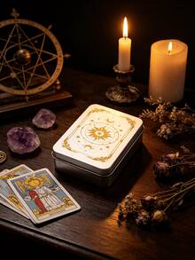 Storage Box With Divination Patterns, Equipped With Black Eraser Cloth, Frosted Tin Box, Poker Storage Iron Box, Suitable For Back To School Season, Business Trips, Travel, And Divination Enthusiasts - Multicolor - View 4