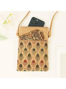 Bohemian Style Cork Women's Crossbody Bag, Vintage Print Phone Bag, Lightweight Adjustable Shoulder Strap Bag, Suitable For Travel And Daily Use - Multicolor - View 2