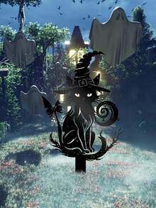 1 Stück Schwarze Katze Halloween Garten Deko Schild, Metall Outdoor Garten Schild, Party Dekoration Halloween Heim Dekoration - A - Übersicht 4