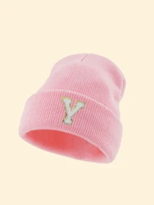 1pc Women's Cuffed Ribbed Knit Beanie Hat, Choose From 26 Letters, Soft & Comfortable Ladies Autumn/Winter Warm Hat, Suitable For Holidays, Daily Wear - Pink - View 25