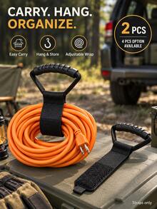 2pcs/4pcs Optional, S Size 44cm/L Size 71.1cm Adjustable Nylon Carrying Hanging Storage Strap, Outdoor Functional Style Black Curved Non-Slip Grip Hook & Loop Binding Strap, Suitable For Camping Gear Organization, Water Pipe & Cable Storage, Yard & Garage Hanging Storage - Multi-pack - View 1