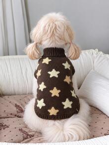 1pc Melad Classic Vintage Style High Neck Pet Sweater, Autumn/Winter Warm Knitted Pullover, Suitable For Bichon, Friesian, Schnauzer Small And Medium Dogs, Cats And Dogs - Brown - View 5