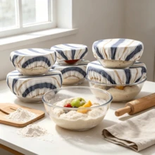 Three Striped Cotton And Linen Elastic Bowl LIDS, Food Covers, Fermentation Covers, Reusable Washable And Stretchable Food Bowl LIDS For Bread Dough Fermentation, Dust-Proof Kitchen Storage LIDS - Multicolor - View 5