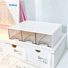 1pc White Stackable Drawer Storage Box - Large Capacity Smooth Drawer Stationery Box, Suitable For Dorm Desk, Optional 1/2/3 Drawers | Space-Saving Storage Box, Can Store Tape, Sticky Notes, Notebooks, Pens, Crafts And More - Multicolor - View 8