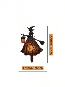2D Flat, 1pc Halloween Witch Lantern Decoration Stake, Witch Statue With Broom, Halloween Atmosphere Decor - Gothic Horror Witch Ground Stake, Vintage Style Witch Statue, Suitable For Indoor Party And Thrilling Outdoor Decoration, Halloween Home Decor - A - View 2