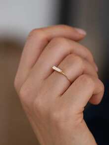 1pc 18K Gold Plated Single Rectangular Zirconia Bezel Set Ring, Minimalist Stackable Ring, Gift For Women And Girls For Daily Wear, Party And Holiday - Yellow Gold - View 8