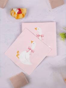 20/40/60pcs Pink Goose & Pink Bow Disposable Paper Napkins, Cute Animal Pattern Lunch Napkins, Suitable For Baby Shower, Girls Birthday Party Table Decor - View 5
