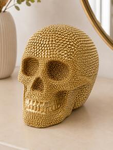 金銀色骷髏雕像，鑲釘哥德風骷髏雕塑，現代奢華桌面裝飾品，獨特家居裝飾，適用客廳、臥室、書架、辦公室與玄關，萬聖節裝飾禮物 - A - 查看 10