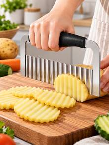 Wavy Slicer, Stainless Steel Handle Wavy Vegetable Cutter, Potato French Fries Slicer, Suitable For Potato, Carrot, Cucumber And Vegetable Cutting Wavy Knife, Kitchen Food Preparation Tool - Multicolor - View 6