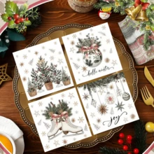 20pcs Christmas Cocktail Party Napkins, 4 Styles, Each Style Printed With Holiday Letters, Christmas Trees, Christmas Balls, Skates, Stars And So On. Colorful Christmas Design Patterns, Suitable For Christmas, Various Occasions And Special Events. - View 5
