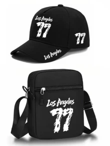 1件/2件裝「Los Angeles 77」圖案印花中性街頭時尚戶外運動棒球帽與斜挎包，可調節，適合送給自己或朋友的禮物 - 彩色 - 查看 15