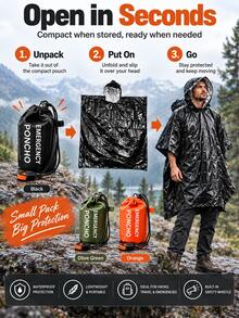 Portable Raincoat, Multi-Functional Emergency Raincoat, Survival Raincoat, Warm Raincoat, Hypothermia Prevention, Suitable For Commuting, Hiking, Traveling, Camping And Mountaineering, Essential For Rain And Snow Weather Travel - Multicolor - View 3