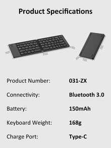 Foldable Wireless Keyboard Compatible With IPad, Computer, PC, Smartphone And Other Devices, Ergonomic Design, Compatible With IOS, Android And Windows Systems, Built-In Rechargeable Battery (150mAh), Full-Size Ultra-Thin Pocket Portable Design, Black - View 5